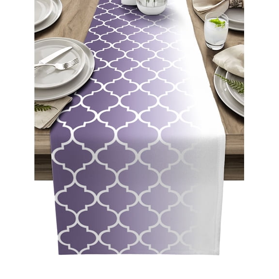 Table Runner 36 Inches Long for Kitchen Dining, Purple White Ombre Morocco Pattern Dresser Scarf Farmhouse, Dining Table Decorations for Wedding/Parties, Modern Moroccan Geometric 13 x 36 In