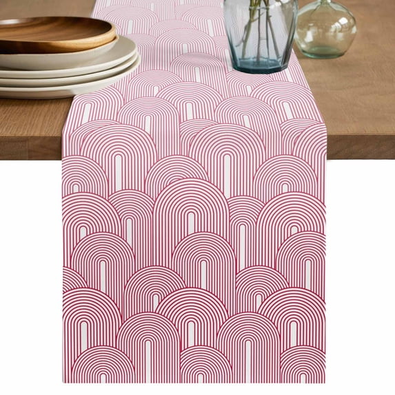 Table Runner 36 Inches Long for Kitchen Dining, Red Ombre Dresser Scarf Farmhouse, Dining Table Decorations for Wedding/Parties, Farmhouse Stripes Modern Abstract Art 13 x 36 In