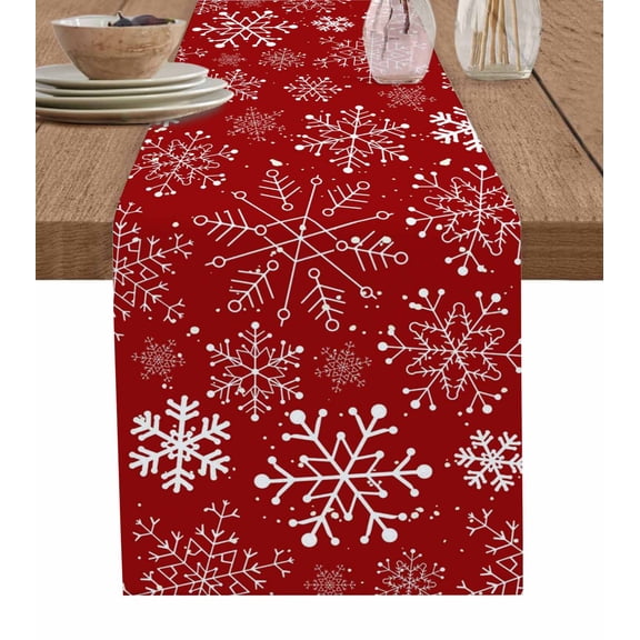 Table Runner 36 Inches Long for Kitchen Dining, Red Snowflake Christmas Dresser Scarf Farmhouse, Dining Table Decorations for Wedding/Parties, Winter Xmas Snow Snowflakes 13 x 36 In