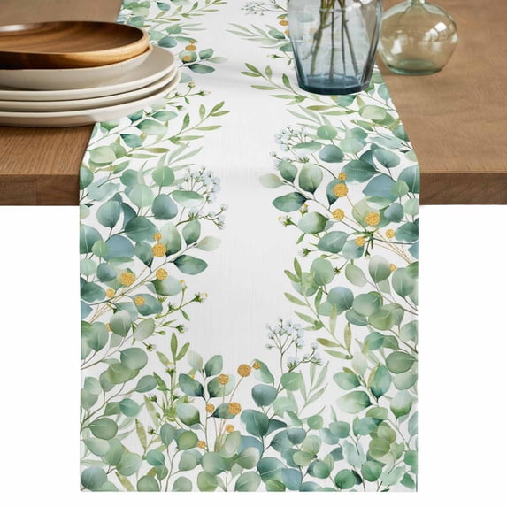 Table Runner 36 Inches Long for Kitchen Dining, Sage Green Eucalyptus Leaves Dresser Scarf Farmhouse, Dining Table Decorations for Wedding/Parties, Spring Summer Botanical 13 x 36 In