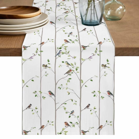 Table Runner 36 Inches Long for Kitchen Dining, Sparrow Dresser Scarf Farmhouse, Dining Table Decorations for Wedding/Parties, Spring Birds on The Branches Vintage Country 13 x 36 In