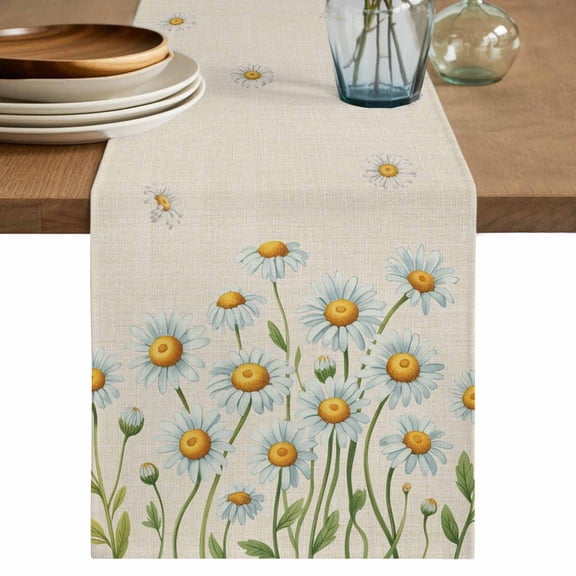 Table Runner 36 Inches Long for Kitchen Dining, Spring Daisy Dresser Scarf Farmhouse, Dining Table Decorations for Wedding/Parties, Farmhouse Vintage Botanical Blossom Florals 13 x 36 In