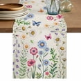 thumbnail image 1 of Table Runner 36 Inches Long for Kitchen Dining, Spring Floral Dresser Scarf Farmhouse, Dining Table Decorations for Wedding/Parties, Pink Blue Flowers Butterfly Farmhouse 13 x 36 In, 1 of 8