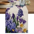 thumbnail image 1 of Table Runner 36 Inches Long for Kitchen Dining, Spring Floral Dresser Scarf Farmhouse, Dining Table Decorations for Wedding/Parties, Purple Tulips Hydrangeas Butterflies Beige 13 x 36 In, 1 of 8
