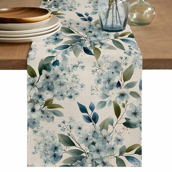 Table Runner 36 Inches Long for Kitchen Dining, Spring Flowers Dresser Scarf Farmhouse, Dining Table Decorations for Wedding/Parties, Watercolor Floral Leaves Botanical Beige 13 x 36 In
