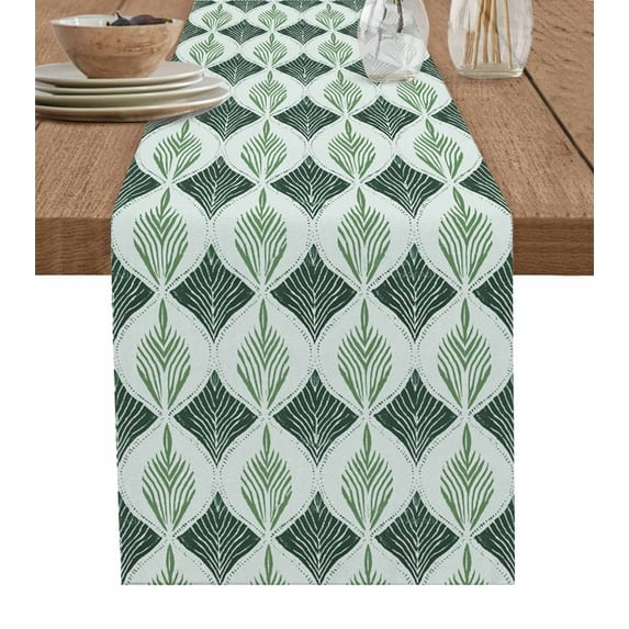 Table Runner 36 Inches Long for Kitchen Dining, Teal Grey Dresser Scarf Farmhouse, Dining Table Decorations for Wedding/Parties, Modern Abstract Geometric Contemporary 13 x 36 In