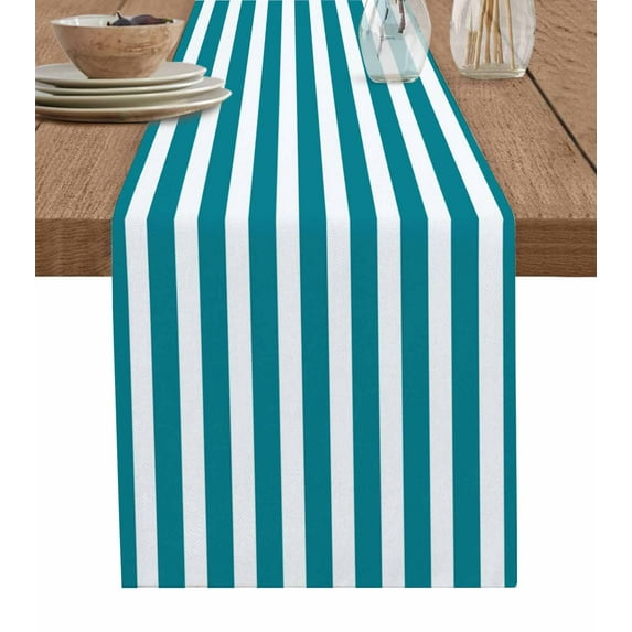 Table Runner 36 Inches Long for Kitchen Dining, Teal Striped Dresser Scarf Farmhouse, Dining Table Decorations for Wedding/Parties, Simple Art Vertical Stripe Farmhouse 13 x 36 In