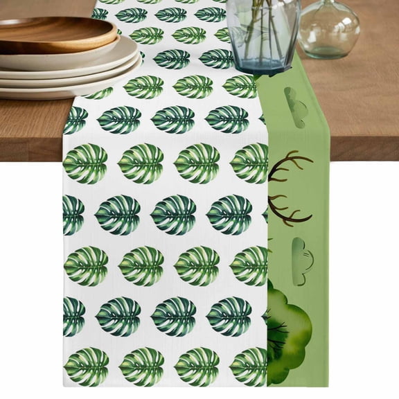 Table Runner 36 Inches Long for Kitchen Dining, Tropical Leaves Dresser Scarf Farmhouse, Dining Table Decorations for Wedding/Parties, Green Monstera Palm Leaf Trees Botanical 13 x 36 In