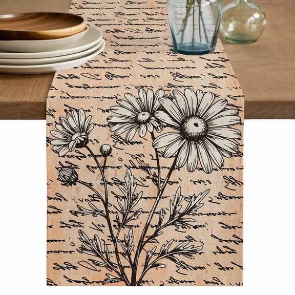 Table Runner 36 Inches Long for Kitchen Dining, Vintage Daisy Flower Dresser Scarf Farmhouse, Dining Table Decorations for Wedding/Parties, Farmhouse Country Floral Plant 13 x 36 In