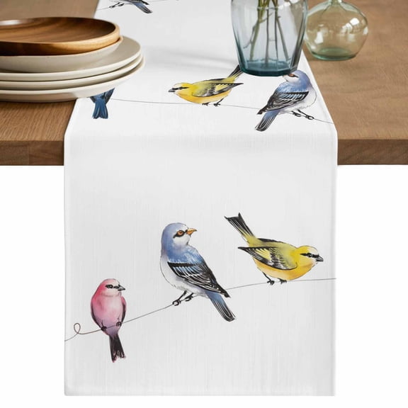 Table Runner 36 Inches Long for Kitchen Dining, Watercolor Birds Dresser Scarf Farmhouse, Dining Table Decorations for Wedding/Parties, Spring Animal Rustic 13 x 36 In