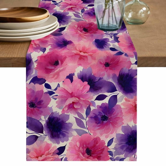 Table Runner 36 Inches Long for Kitchen Dining, Watercolor Floral Dresser Scarf Farmhouse, Dining Table Decorations for Wedding/Parties, Spring Flowers Botanical Retro Beige 13 x 36 In
