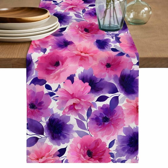 Table Runner 36 Inches Long for Kitchen Dining, Watercolor Floral Dresser Scarf Farmhouse, Dining Table Decorations for Wedding/Parties, Spring Flowers Botanical Vintage 13 x 36 In