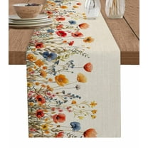 Table Runner 36 Inches Long for Kitchen Dining, Yellow Red Blue Spring Floral Dresser Scarf Farmhouse, Dining Table Decorations for Wedding/Parties, Watercolor Botanical Summer Flowers 13 x 36 In