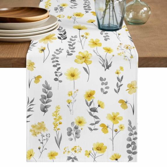 Table Runner 36 Inches Long for Kitchen Dining, Yellow Spring Floral Dresser Scarf Farmhouse, Dining Table Decorations for Wedding/Parties, Flowers Botanical Elegant Pastoral 13 x 36 In