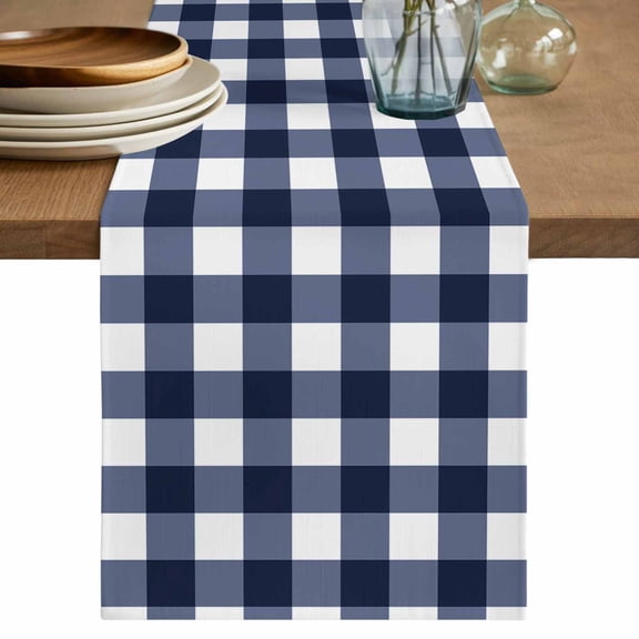 Table Runner 36 Inches Long, Navy Blue Check Decorative Table Runner for Party Wedding Home Decor, Farmhouse Buffalo Plaid Blue Dresser Scarves for Bedroom Kitchen Tables Decor 13x36 Inch