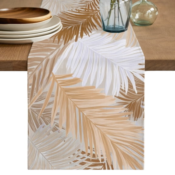 Table Runner 36 Inches Long, Orange Brown Palm Leaves Decorative Table Runner for Party Wedding Home Decor, Summer Tropical Plants Botanical Dresser Scarves for Kitchen Tables Decor 13x36 Inch