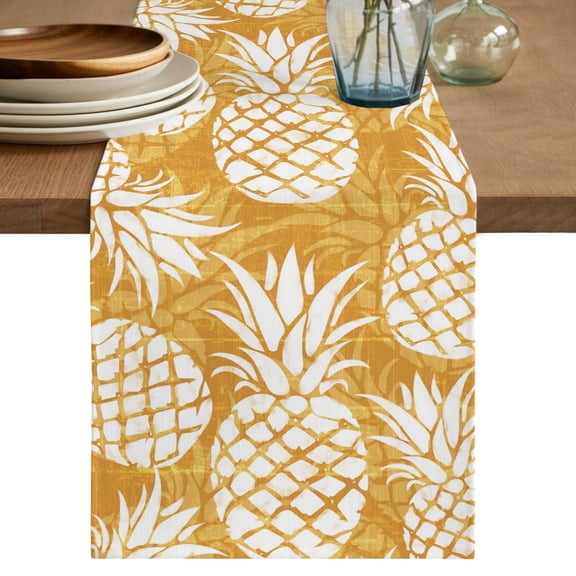 Table Runner 36 Inches Long, Orange Pineapple Decorative Table Runner for Party Wedding Home Decor, Tropical Summer Botanical Fruits Dresser Scarves for Bedroom Kitchen Tables Decor 13x36 Inch