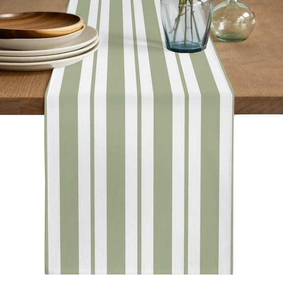 Table Runner 36 Inches Long, Sage Green Striped Decorative Table Runner for Party Wedding Home Decor, Green Geometric Line Stripes Farmhouse Dresser Scarves for Kitchen Tables Decor 13x36 Inch