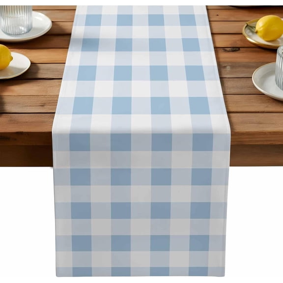 Table Runner 36 Inches Long,Simple Spring Blue White Lattice Linen Table Runners Dresser Scarf Runner for Bedroom Kitchen Home Party Dining Tables Decor Farmhouse Simplistic Gingham