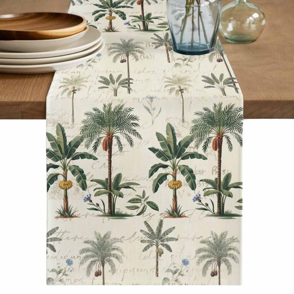 Table Runner 36 Inches Long, Summer Palm Tree Decorative Table Runner for Party Wedding Home Decor, Tropical Plants Botanical Vintage Dresser Scarves for Bedroom Kitchen Tables Decor 13x36 Inch