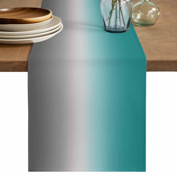 Table Runner 36 Inches Long, Teal Grey Ombre Decorative Table Runner for Party Wedding Home Decor, Turquoise Gradient Modern Abstract Art Dresser Scarves for Bedroom Kitchen Tables Decor 13x36 Inch