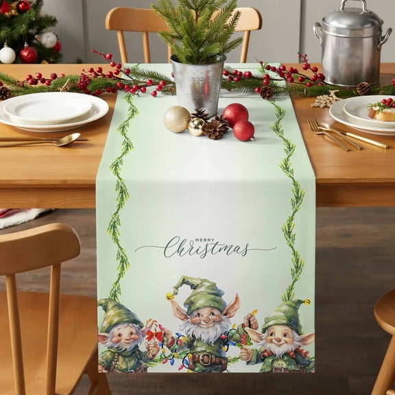Table Runner 36 Inches Long - Winter Green Elf Decorative Table Scarf, Christmas Bell Star Pinecone Ball Ornament Dining Table Runners for Wedding Party Kitchen Dining Tables
