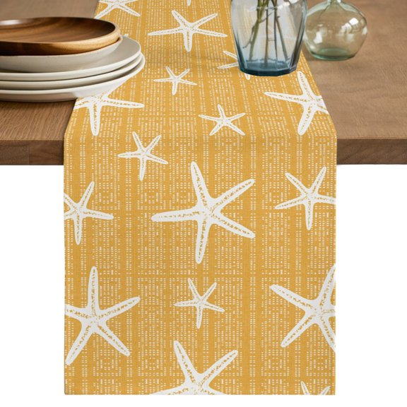 Table Runner 36 Inches Long, Yellow Starfish Coastal Decorative Table Runner for Party Wedding Home Decor, Summer Beach Nautical Sea Ocean Dresser Scarves for Bedroom Kitchen Tables Decor 13x36 Inch