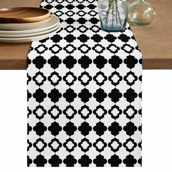 Table Runner - 48 Inch Long, Bohemia Kitchen Dining Table Runner Dresser Scarves, Retro Abstract Geometric Pattern Boho Black Farmhouse Decor for Coffee Tables Wedding Party Banquet