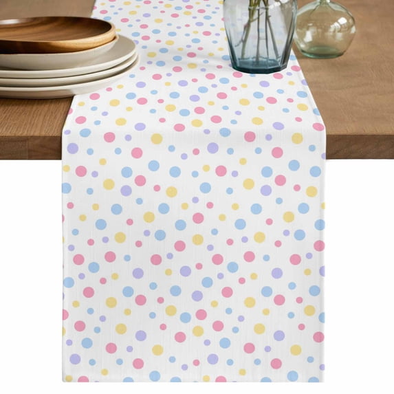 Table Runner - 48 Inch Long, Colorful Polka Dot Kitchen Dining Table Runner Dresser Scarves, Modern Minimalist Geometric Farmhouse Decor for Coffee Tables Wedding Party Banquet