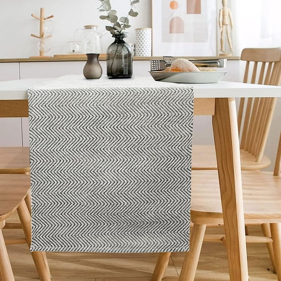 Table Runner 48 Inch Long Cream White Dresser Scarf Small Kitchen Table Runner Geometric Bedroom Furniture Top Cover Dining Room Table Topper Washable Cloth Strip Sash Short Coffee Table Runner