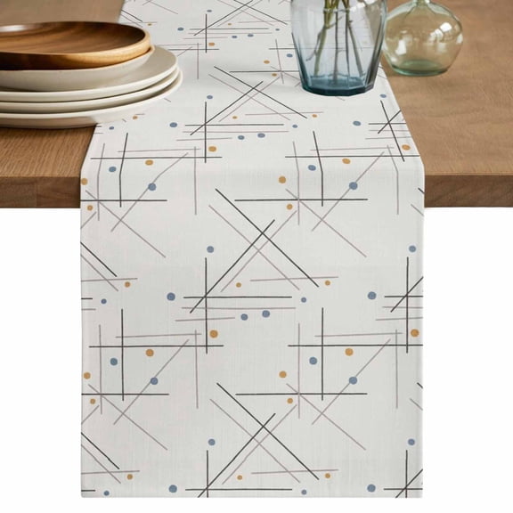 Table Runner - 48 Inch Long, Modern Geometric Kitchen Dining Table Runner Dresser Scarves, Minimalist Lines Polka Dots Abstract Beige Farmhouse Decor for Coffee Tables Wedding Party Banquet