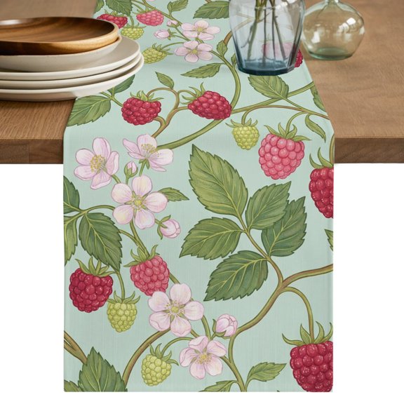Table Runner - 48 Inch Long, Raspberries Farmhouse Kitchen Dining Table Runner Dresser Scarves, Sage Green Vines Botanical Floral Farmhouse Decor for Coffee Tables Wedding Party Banquet