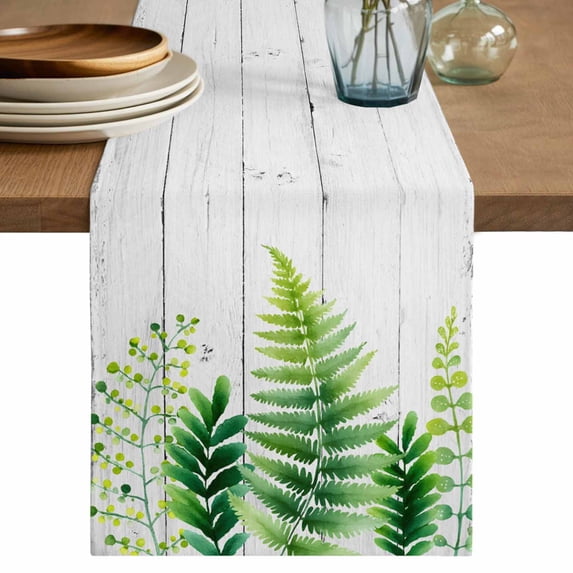 Table Runner - 48 Inch Long, Spring Leaves Kitchen Dining Table Runner Dresser Scarves, Pastoral Garden Botanical Gray Wooden Farmhouse Decor for Coffee Tables Wedding Party Banquet