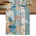 thumbnail image 1 of Table Runner - 48 Inch Long, Vintage Blue Coastal Kitchen Dining Table Runner Dresser Scarves, Summer Beach Starfish Shell Coral Nautical Farmhouse Decor for Coffee Tables Wedding Party Banquet, 1 of 8