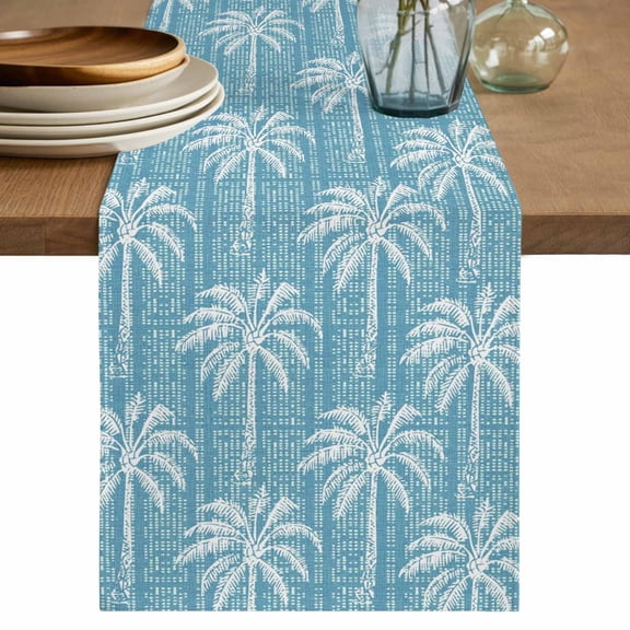 Table Runner 48 Inches Long, Blue Palm Tree Decorative Table Runner for Party Wedding Home Decor, Summer Botanical Tropical Tree Dresser Scarves for Bedroom Kitchen Tables Decor 13x48 Inch