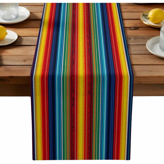Table Runner 48 Inches Long,Boho Ethnic Mexican Stripes Linen Table Runners Dresser Scarf Runner for Bedroom Kitchen Home Party Dining Tables Decor Native Colorful American Stripe