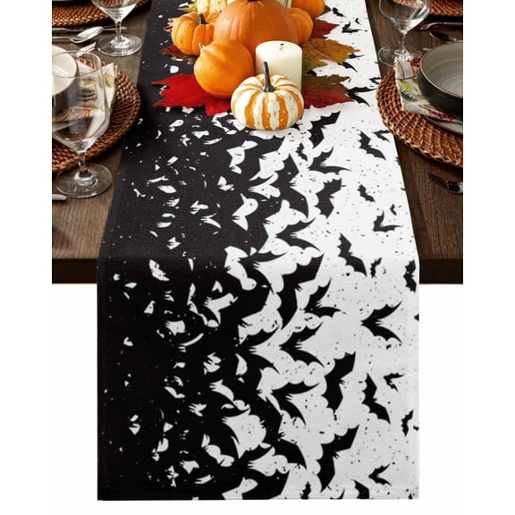 Table Runner 48 Inches Long, Halloween Horror Black Bats Silhouette Pattern Cotton Linen Table Runners Non-Slip Durable Dresser Scarves for Table Party Dinner Holiday Home Decor, 1 Pack