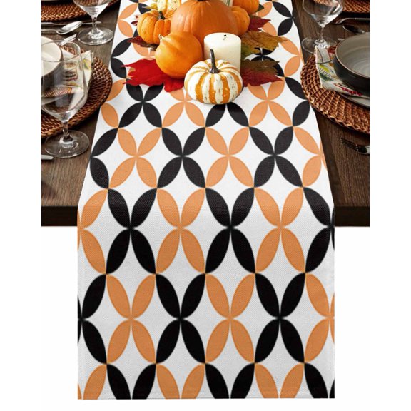 Table Runner 48 Inches Long, Halloween Theme Geometric Texture Pattern Cotton Linen Table Runners Non-Slip Durable Dresser Scarves for Table Party Dinner Holiday Home Decor, 1 Pack