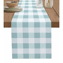 Table Runner 48 Inches Long for Kitchen Dining, Aqua White Buffalo Check Dresser Scarf Farmhouse, Dining Table Decorations for Wedding/Parties, Farmhouse Plaid Modern Geometric 13 x 48 In