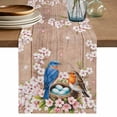 thumbnail image 1 of Table Runner 48 Inches Long for Kitchen Dining, Birds Floral Dresser Scarf Farmhouse, Dining Table Decorations for Wedding/Parties, Farmhouse Pink Flower Leaf Wood Grain Brown 13 x 48 In, 1 of 8