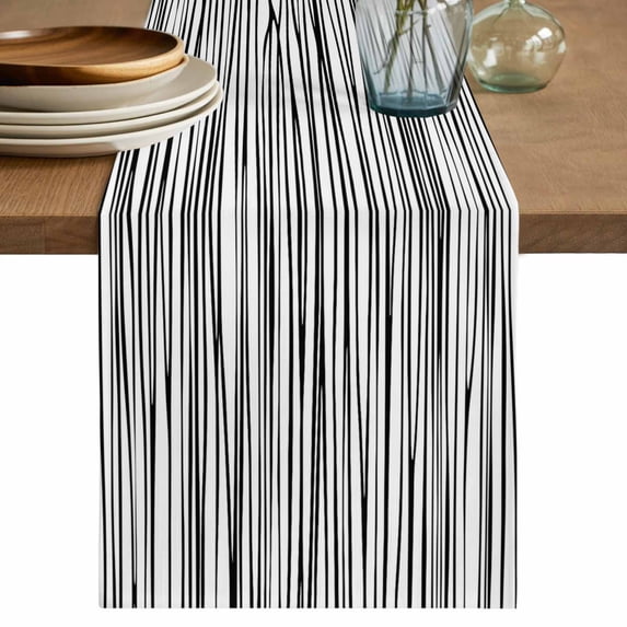 Table Runner 48 Inches Long for Kitchen Dining, Black White Lines Dresser Scarf Farmhouse, Dining Table Decorations for Wedding/Parties, Retro Stripes Texture Minimalist Art 13 x 48 In