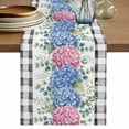 thumbnail image 1 of Table Runner 48 Inches Long for Kitchen Dining, Blue Pink Hydrangea Dresser Scarf Farmhouse, Dining Table Decorations for Wedding/Parties, Eucalyptus Leaves Summer Botanical Plaid 13 x 48 In, 1 of 8