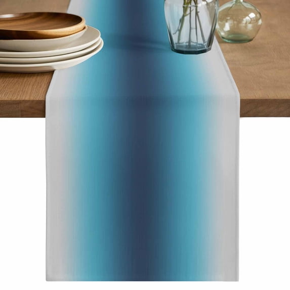 Table Runner 48 Inches Long for Kitchen Dining, Blue Teal Grey Ombre Dresser Scarf Farmhouse, Dining Table Decorations for Wedding/Parties, Farmhouse Gradient Minimalist 13 x 48 In