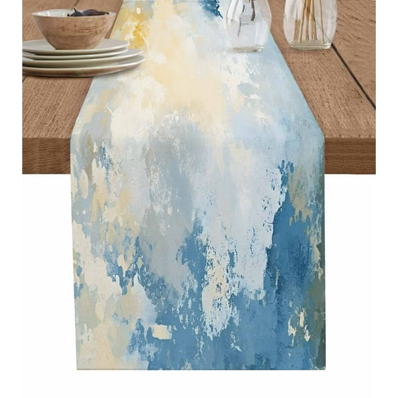 Table Runner 48 Inches Long for Kitchen Dining, Blue Yellow Dresser Scarf Farmhouse, Dining Table Decorations for Wedding/Parties, Modern Vintage Oil Painting Abstract 13 x 48 In