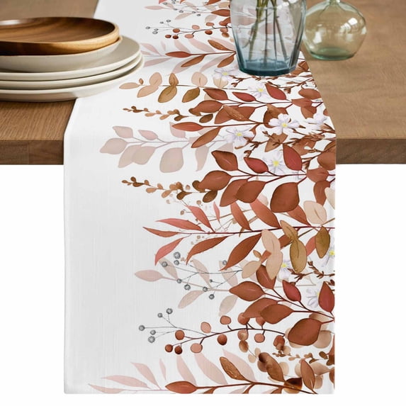 Table Runner 48 Inches Long for Kitchen Dining, Brown Leaves Dresser Scarf Farmhouse, Dining Table Decorations for Wedding/Parties, Summer Botanical 13 x 48 In
