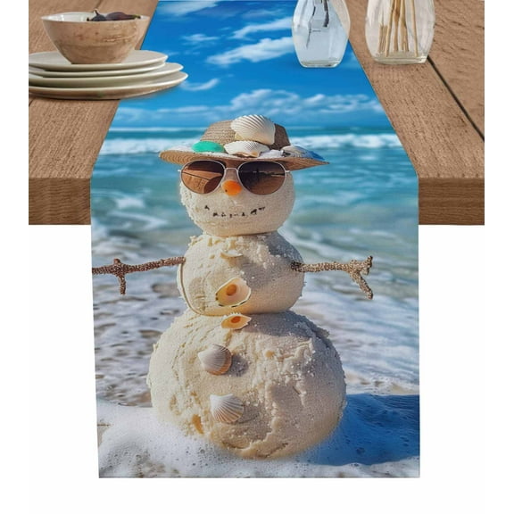 Table Runner 48 Inches Long for Kitchen Dining, Coastal Snowman Christmas Dresser Scarf Farmhouse, Dining Table Decorations for Wedding/Parties, Xmas Beach Sea Nautical 13 x 48 In