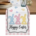 thumbnail image 1 of Table Runner 48 Inches Long for Kitchen Dining, Colorful Rabbits Dresser Scarf Farmhouse, Dining Table Decorations for Wedding/Parties, Happy Easter Cartoon Animal Pink Plaid 13 x 48 In, 1 of 8