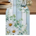 thumbnail image 1 of Table Runner 48 Inches Long for Kitchen Dining, Daisy Spring Floral Dresser Scarf Farmhouse, Dining Table Decorations for Wedding/Parties, Eucalyptus Leaves Watercolor Wooden 13 x 48 In, 1 of 8