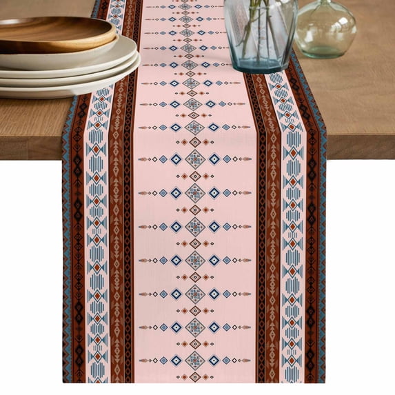 Table Runner 48 Inches Long for Kitchen Dining, Farmhouse Boho Dresser Scarf Farmhouse, Dining Table Decorations for Wedding/Parties, Retro Ethnic Traditional Patterned 13 x 48 In
