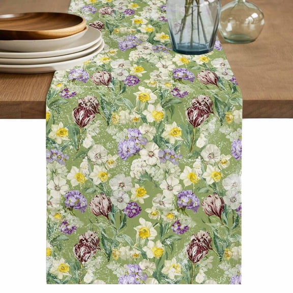 Table Runner 48 Inches Long for Kitchen Dining, Green Botanical Dresser Scarf Farmhouse, Dining Table Decorations for Wedding/Parties, Spring Floral Summer Botanical Rustic 13 x 48 In